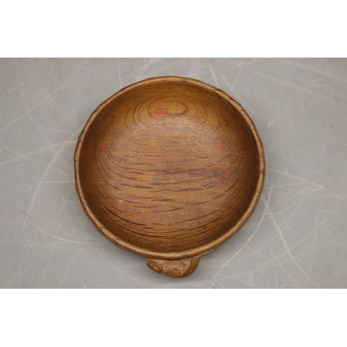  Robert Mouseman Thompson of Kilburn - an oak nut dish, hand tooled exterior carved with signature mo... 