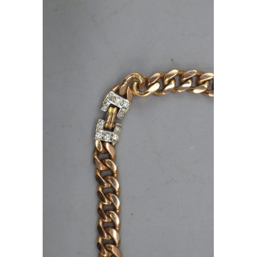 2 - Hallmarked 9ct rose gold diamond curb link bracelet, comprised of shaved curb link chain with two pa... 