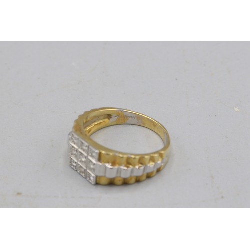 8 - Hallmarked 18ct two-tone Jubilee bracelet-style diamond ring, comprised of 9 pavé-set round-cut diam... 