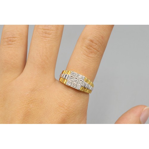 8 - Hallmarked 18ct two-tone Jubilee bracelet-style diamond ring, comprised of 9 pavé-set round-cut diam... 
