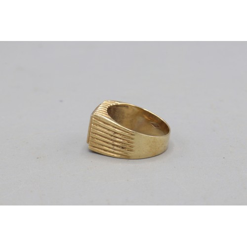 16 - Hallmarked 9ct yellow gold pavé diamond oblong-head signet ring, comprised of a grid of 12 pavé-set ... 