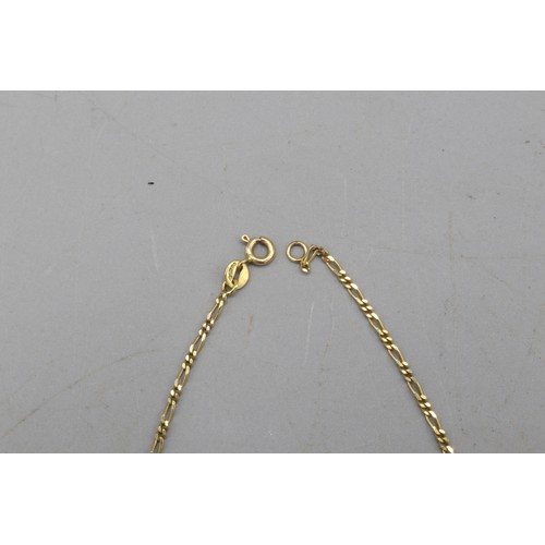 20 - Hallmarked 9ct yellow gold Figaro-link belcher chain, with graduated teardrop frill detail. 16