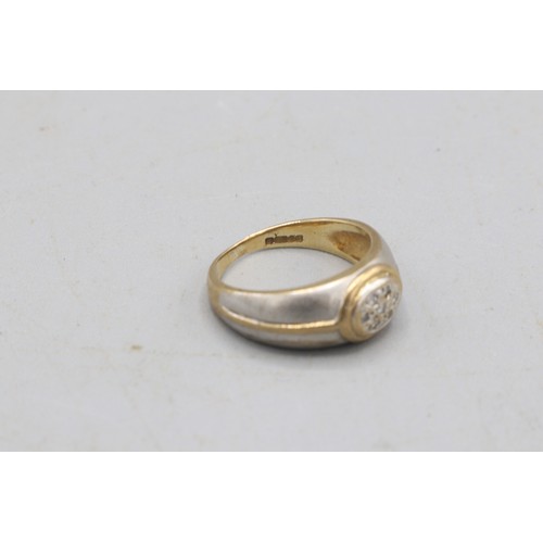 41 - Hallmarked 9ct yellow gold pavé diamond signet ring, comprised of 7 small round cut diamonds pavé se... 