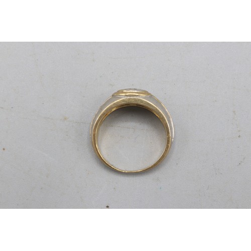 41 - Hallmarked 9ct yellow gold pavé diamond signet ring, comprised of 7 small round cut diamonds pavé se... 