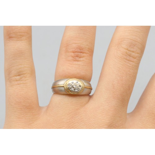 41 - Hallmarked 9ct yellow gold pavé diamond signet ring, comprised of 7 small round cut diamonds pavé se... 
