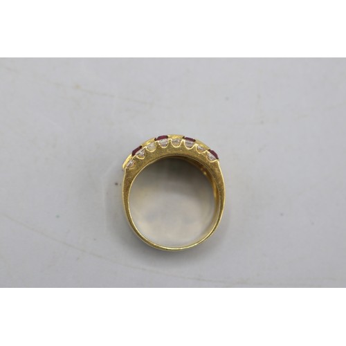 17 - Stamped, XRF tested as 18ct yellow gold, cubic zirconia, red and green gemstone cocktail ring, compr... 