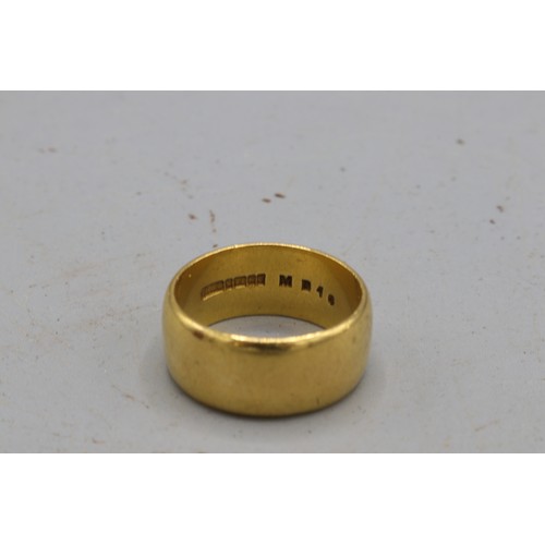 1 - WITHDRAWN - Hallmarked 22ct yellow gold heavy wedding band, 10mm width, with court-profile exterior.... 