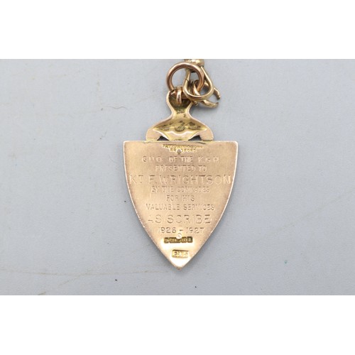 18 - Hallmarked 9ct yellow gold No. 50 Stokesley Encampment Masonic Service Medal for Scribe, by Fattorin... 