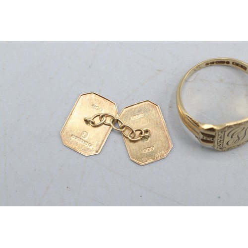 45 - Mixed lot of gold jewellery comprising a hallmarked 9ct yellow gold octagonal-head engraved signet r... 