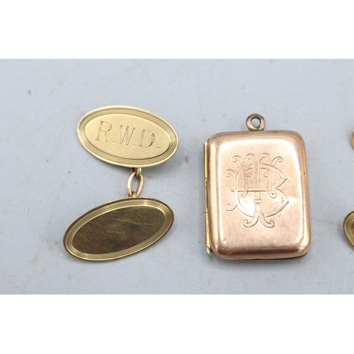 26 - Mixed lot comprising a pair of hallmarked 9ct yellow gold oval-panel cufflinks with 