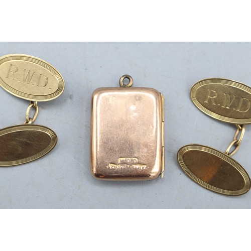 26 - Mixed lot comprising a pair of hallmarked 9ct yellow gold oval-panel cufflinks with 