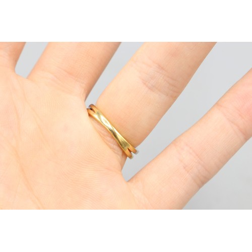 54 - Hallmarked 9ct yellow gold diamond three-tone crossover eternity ring, comprising three interwoven b... 