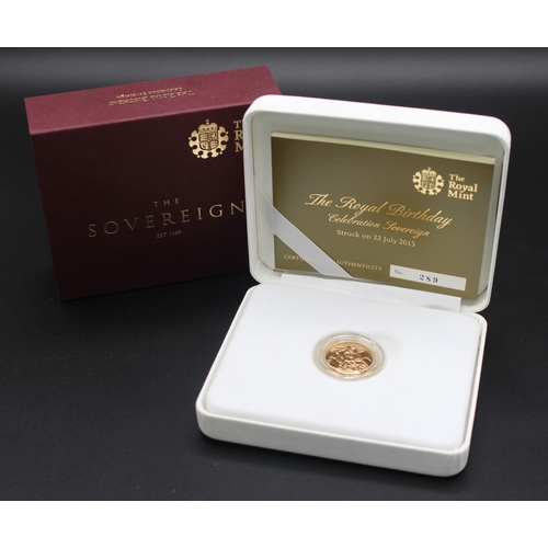 11 - The Royal Mint - The Royal Birthday Celebration Sovereign Struck on 22 July 2015, Limited Edition No... 