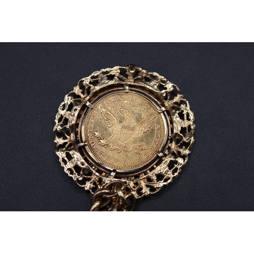 33 - USA 1899 Ten Dollar coin in 9ct hallmarked mount with white & pink gemstones, with a 9ct hallmarked ... 