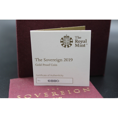 12 - Royal Mint - The Sovereign 2019 Gold Proof Coin, No.6880/9500, encapsulated in case with COA
Bradley... 