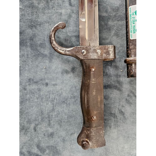 FRENCH MODEL 1892 BERTHIER BAYONET, WITH ORIGINAL SCABBARD 53cm long