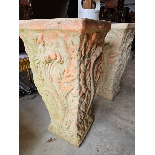 7 - Terracotta pair of large planters. Decorated on all sides