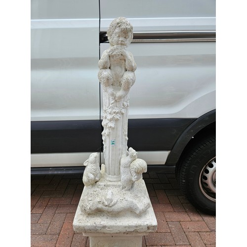 14 - 1 x concrete garden ornament of boy on plinth with base