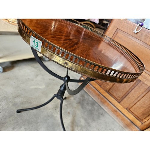 13 - Antique sunburst inlay wrought iron guéridon table