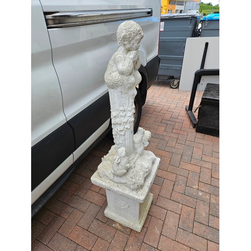 14 - 1 x concrete garden ornament of boy on plinth with base