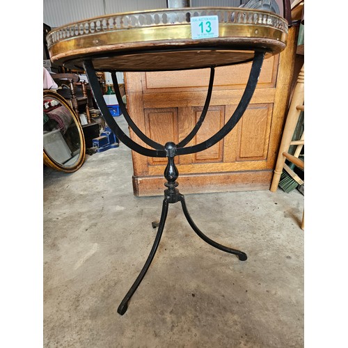 13 - Antique sunburst inlay wrought iron guéridon table