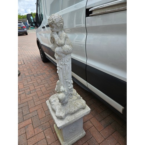 14 - 1 x concrete garden ornament of boy on plinth with base