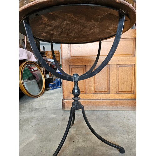 13 - Antique sunburst inlay wrought iron guéridon table