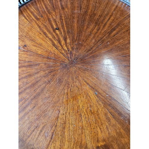 13 - Antique sunburst inlay wrought iron guéridon table