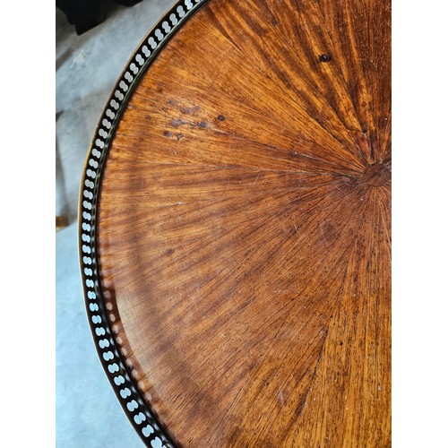 13 - Antique sunburst inlay wrought iron guéridon table