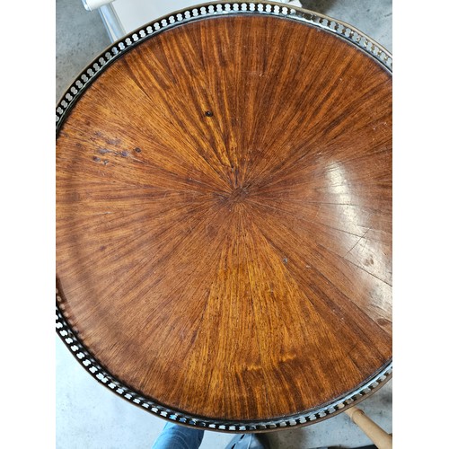 13 - Antique sunburst inlay wrought iron guéridon table