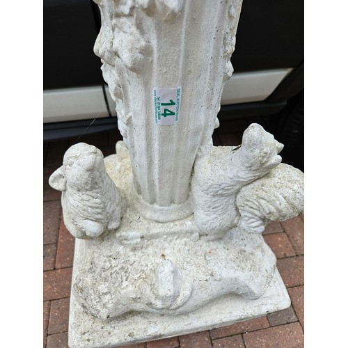 14 - 1 x concrete garden ornament of boy on plinth with base