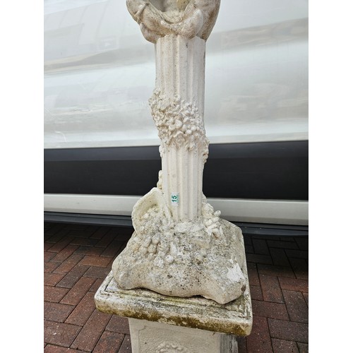 15 - 1 x concrete garden ornament of boy on plinth with base