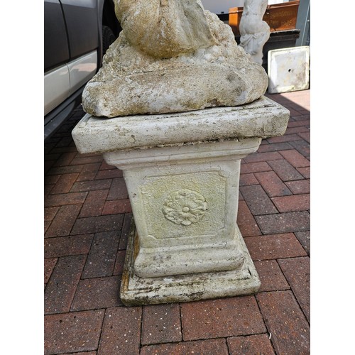 15 - 1 x concrete garden ornament of boy on plinth with base