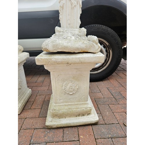 16 - 1 x concrete garden ornament of boy on plinth with base