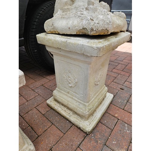 16 - 1 x concrete garden ornament of boy on plinth with base