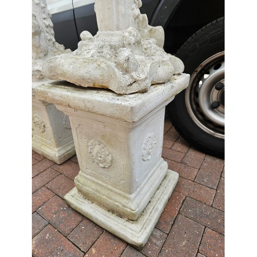 16 - 1 x concrete garden ornament of boy on plinth with base