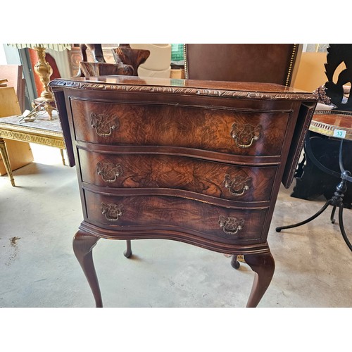 19 - Vintage chest of 3 drawers with drop down sides.