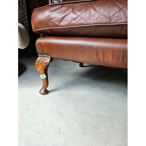 26 - Chesterfield Armchair, button back leather with cabriole legs