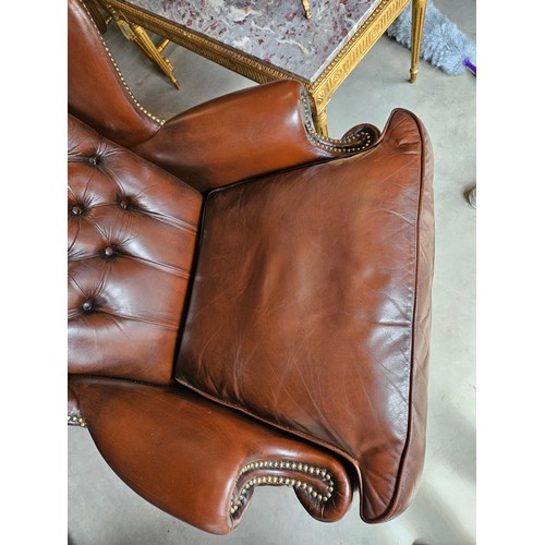 26 - Chesterfield Armchair, button back leather with cabriole legs