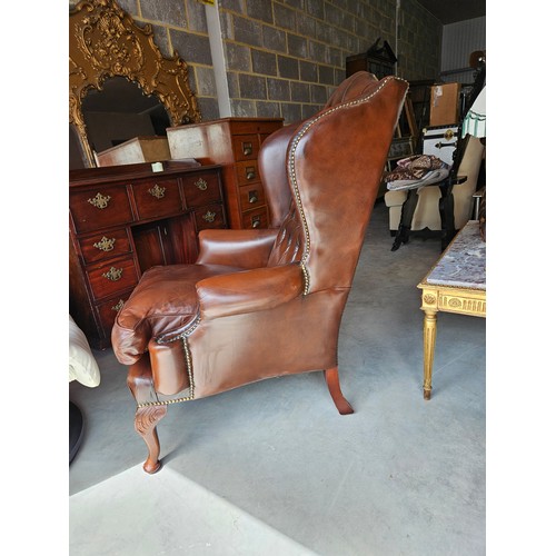 26 - Chesterfield Armchair, button back leather with cabriole legs