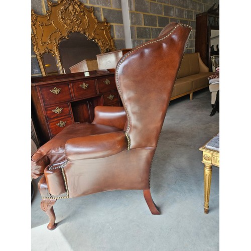 26 - Chesterfield Armchair, button back leather with cabriole legs