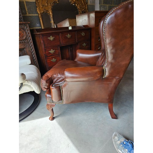 26 - Chesterfield Armchair, button back leather with cabriole legs