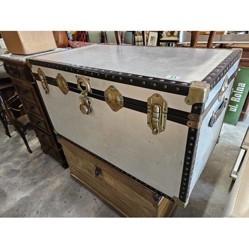 31 - Metal steamer trunk