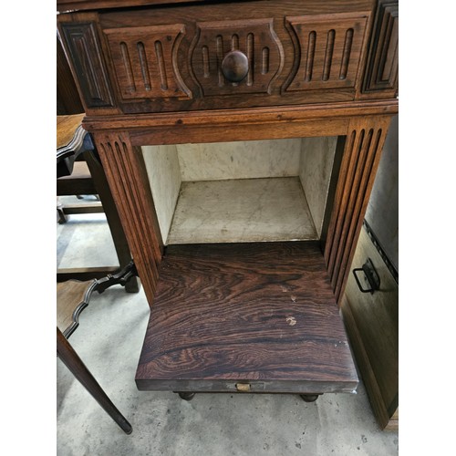 33 - Antique walnut pot cupboard with marble top and bun handles