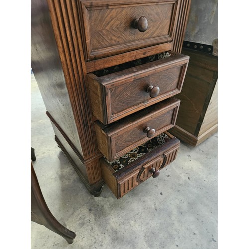 33 - Antique walnut pot cupboard with marble top and bun handles