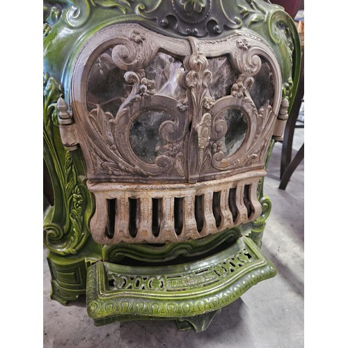 38 - French Art Nouveau green enamel fire / wood burner / stove.
Stamped Nanquette