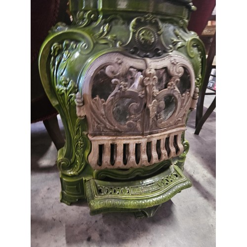 38 - French Art Nouveau green enamel fire / wood burner / stove.
Stamped Nanquette