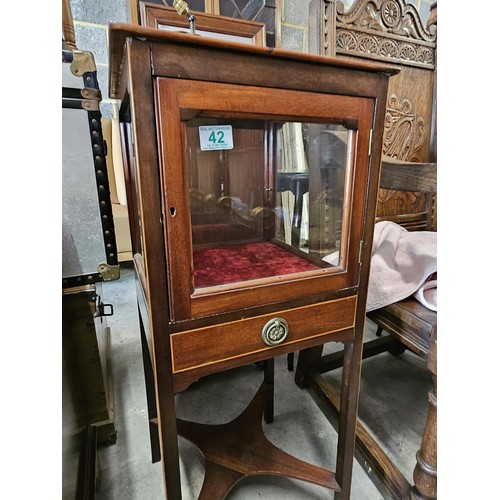 42 - Small antique mahogany glazed display cabinet with velvet interior