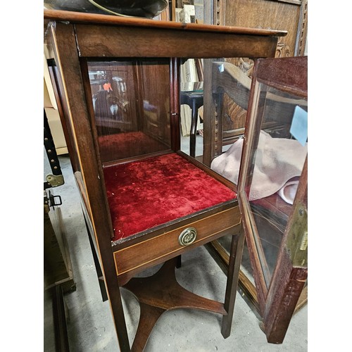 42 - Small antique mahogany glazed display cabinet with velvet interior