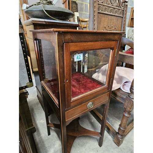 42 - Small antique mahogany glazed display cabinet with velvet interior